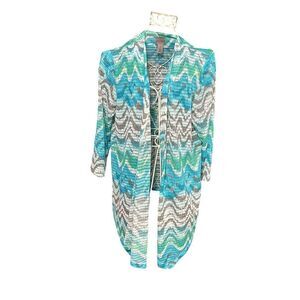 GREAT CONDITION WOMEN Travelers by Chico's Open Front Cardigan‎ Teal Gray Silver